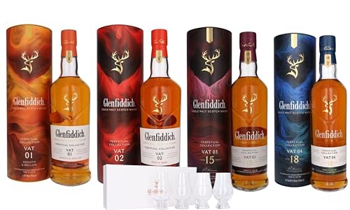 Sprits Glenfiddich Vat 01, Vat, 02, Vat 03, Vat 04 - Glenfiddich Glencairn Glasses Gift Set - 4 Pack - Great Gift Set