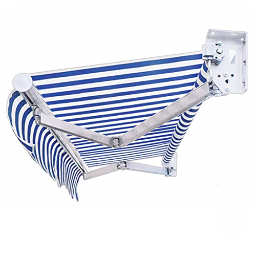 Tenda da Sole a Bracci Estensibili per Esterno Regolazione con Manovella, Tenda da Sole per Balcone/Giardino/Esterno, Resistente Ai Raggi UV E Impermeabile, per Cortile, Ristorante,Blue white,4x2.5m