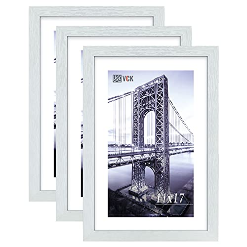 Image of VCK 11x17 Picture Frame Set of 3, White Wood Frames, Gallery Wall Decor Photo Frames for Wall Mounting Horizontally or Vertically
