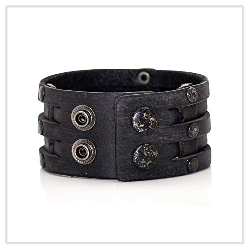 Mgutillart Punk Alloy Buckle Wide Wristband Braided Leather Cuff Bracelet(Black) #TOP2