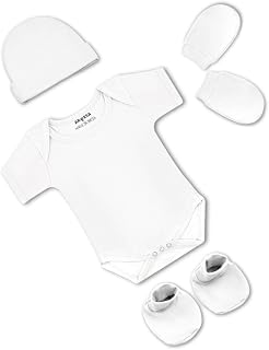 ARVESA 100% Cotton Biowash White Romper for Newborn Baby Romper Set with Cap Booties & Mittens 0–6 Months Price In India