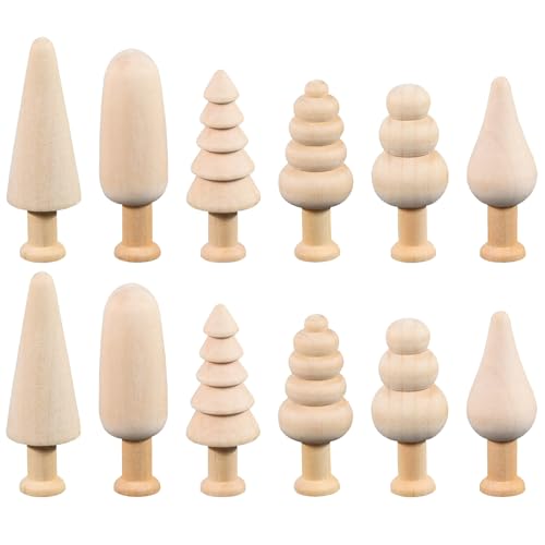 12 St&uuml;ck Leerer Holzbaum, Unfertiger Holzbaum, Diy Holzkegel Figuren, Holzkegel Figuren, Dekoration Holzfiguren Zum Bemalen, Diy, Unlackiert, H&ouml;lzern, F&uuml;r Dekoration, Anh&auml;nger, Handwerk