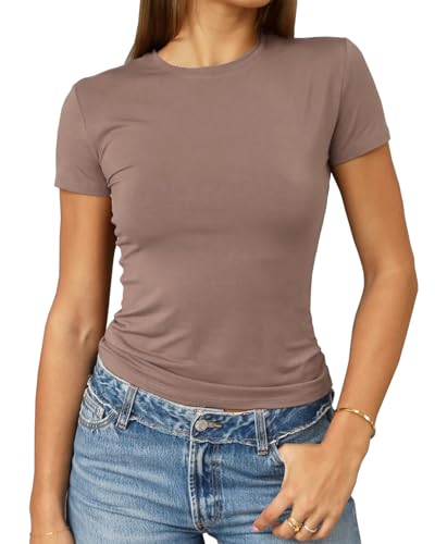 Image of Abardsion Women's Casual Basic Slim Fit T Shirts | Summer Clothes 2026 Going Out Crop Tops Short Sleeve Crew Neck Ladies Tees