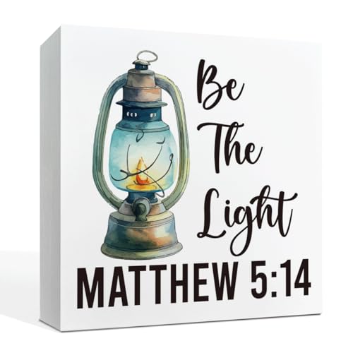 Christian Sign, Bible Verse Decor, Christian Lantern White Wood Box Sign, Bible Verse Be The Light, Farmhouse Home Office Desktop Deocr, Rustic Home Deocr