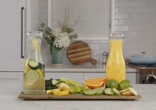 AYL Set of 2 Glass Carafe with Lids, 32 Oz Water Pitcher Beverage Serveware Carafe, Clear Glass Pitcher for Mimosa Bar, Cold Water, Brunch, Wine, Juice, Milk, Iced Tea, Lemonade,1 Hand Pour Lid