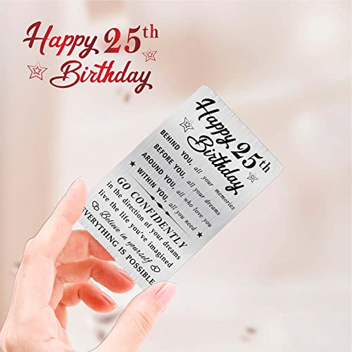 MOQIYXL Happy 25th Birthday Card for Men Women, Small Engraved Wallet Card for 25 Year Old Birthday Gifts2