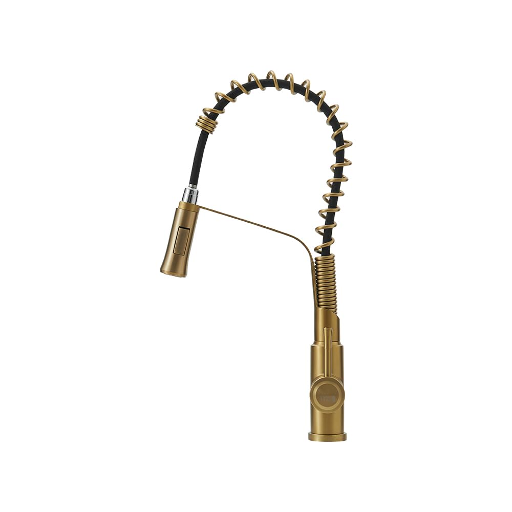 INMOZATA Kitchen Mixer Tap Brushed Gold, 304 Stainless Steel Spring Pull Out Spray Tap with 1.8m Pull Out Hose, Swivel Spout and G1/2 80Cm Inlet Hoses