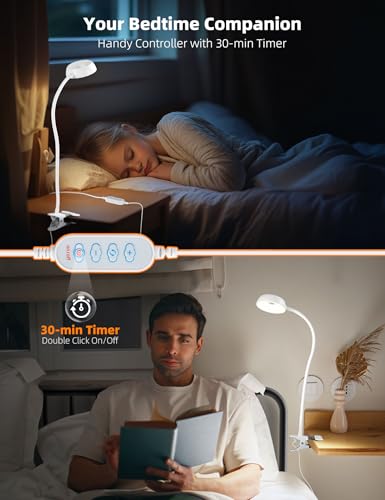 Image of LiFMIRA Clip on Light, LED Reading Light for Beds Headboards, Flexible Clip on Lamp with Clamp,3 Color Modes & 10 Brightness Eye-Friendly Book Light Reading Light for Books in Bed Bedside Desks White