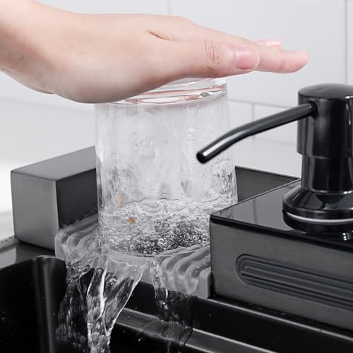 Lefton 29.5\"x 18.25\" 304 Stainless Steel Kitchen Workstation Sink with Pull-down Faucet, Waterfall & Rainfall Outlet, Temperature Display in Tempered Glass, Grey, KS2206 - Thumbnail 6