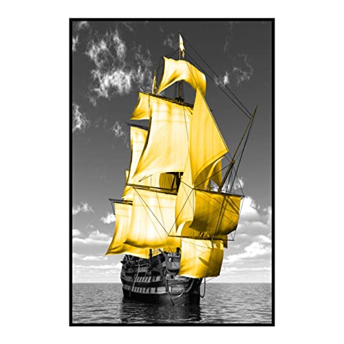 Póster de barco dorado en lienzo 70x100cm moderno sin marco para decoración de salón