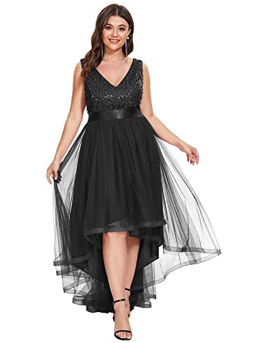 Ever-Pretty Womens Double V Neck A Line High Low Sequin Tulle Plus Size Formal Dresses for Curvy Women 0147A-DA4