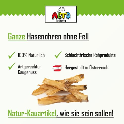 ALTO - Premium Hasenohren ohne Fell für Hunde - 400g Ganze Kaninchenohren ohne Fell für Hunde - Qualität aus Österreich - 100% Natürliches Hundeleckerli, Welpen Leckerlies
