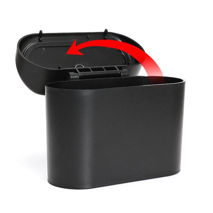 Mini Car Trash Can with Push Lid, Compact Vehicle Garbage Bin, Armrest Mount Seat Car Trash Bag Storage Box Organizers Waste Bin Trash Containers Black