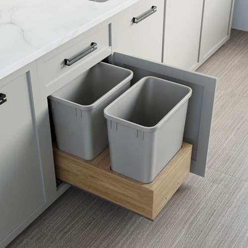 Image of Dowell Double 35Qt Undermount Trash Pull-Out Waste Container with Full Extension Soft-Close Slides, Bottom Mounted, Face Frame /Frameless Min. Cabinet Opening: 15-1 /2 Inch Wide-4008 0218 35