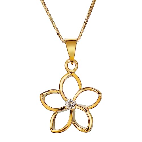 925 Sterling Silver Floating Cut-Out Plumeria Flower Necklace Pendant with 18