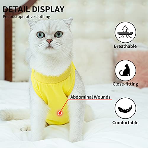 Image of Kitten Onesies,Cat Recovery Suit for Abdominal Wounds or Skin Diseases,After Surgery Wear Anti Licking Wounds,Breathable E-Collar Alternative for Cat Yellow S