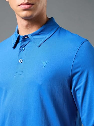 Image of TECHNOSPORT Mens Slim Fit Solid Full Sleeve Cotflex Polo T-Shirt for Regular and Casual Uses