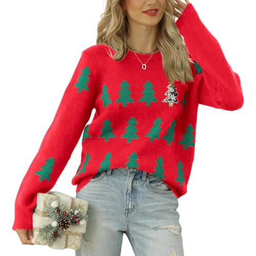 Image of Yimoon Ugly Christmas Sweater for Women Funny Xmas Long Sleeve Knit Pullover Top Cute Santa Tree Reindeer Sweater