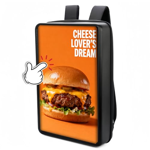 Image of 21.5 Inch Touchscreen Advertising Backpack, 1000nits High Brightness LCD Screen Backpack, IP65 Waterproof Digital Signage Backpack with USB /App /CMS Input for Auto Playback, Split Screen, Android 11OS