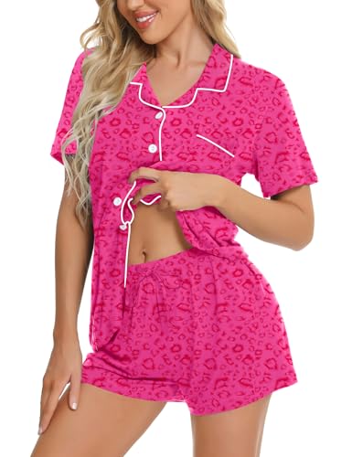 Image of SWOMOG Womens Button Down Pajamas Set Short Sleeve Sleepwear Bride Soft Pj Lounge Sets XS-3XL