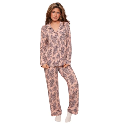 LEISURE VIBEZ Womens Bamboo Viscose Pajama, Cooling Sleepwear Soft Comfortable Pj for Women (US, Alpha, Large, Regular, Regular, Peony Plum)