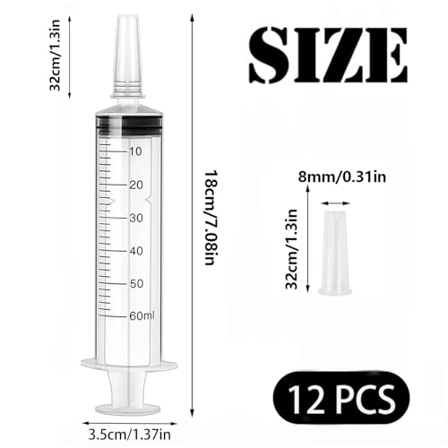 12 Stück Spritze 60ml Spritzen Ohne Nadel Wiederverwendbare Dosierspritze Einwegspritzen Aufziehspritze Plastikspritze für Wissenschaftliche Labore Gartenbewässerung Industrie