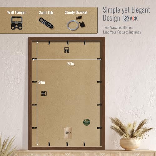 Image of VCK 20x30 Poster Frame 5 Pack, Brown Wood, 16x24 Mat, for Wall Art