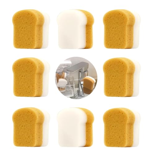 Image of 8 Pcs Cute Scrub Sponges, Small Toast Shaped Cleaning Scrub Sponge, Fun Toast Dish Washing Sponges for Kitchen Cleaning Supplies