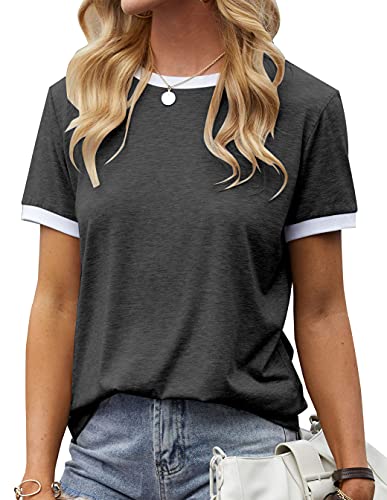 Shanfetl Womens T Shirt Short Sleeve Crew Neck Striped Color Block Tee Tops
