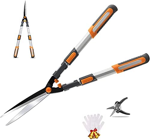 AIRAJ Telescopic Hedge Shears Manual 75-88CM,Free Gloves and Secateurs,Steel Blade SK-5,Ergonomic Handle,Easy to Trim Hedges and Bushes,Professional Garden Shears