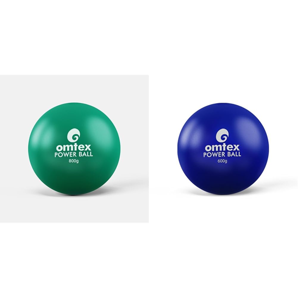 omtex Power Series | Training Ball (Green, Intermediate) + Ball (600g, Advanced) | High-Density Rubber | Power Enhancement | for Athletes 15+ | Blue | Quality Tested
