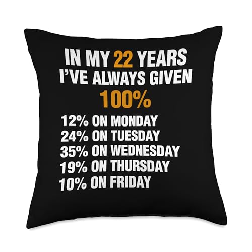 22 year work anniversary gifts Funny 22 Employee-22 Years Work Anniversary Throw Pillow, 18x18, Multicolor