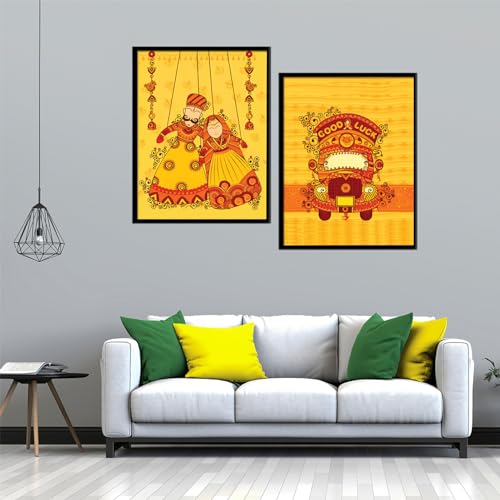 Image of NoWorries Kathputi art Wall Frames for Home Decor /Kathputli Paintings for Wall decoration - Traditional art Big Size Frames for Wall Decor - Set of 2 Puppetry Wall framed Paintings (Theme-traditional) (Synthetic Wood frame) (Leminated 300 GSM Pigment Digital Print) (framed, Multicolur) Set of 2