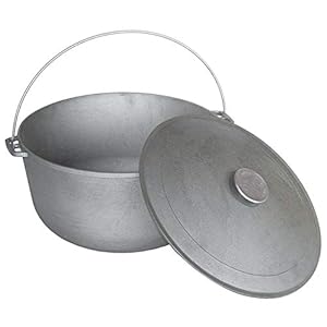 4BIG.fun Kazan Draaipan voor camping, gietijzer, 10 liter, met beugel en deksel, vuurplaats, goulashketel