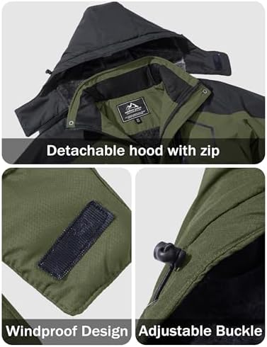 MAGCOMSEN Winter Coats for Men Fleece Lined Jacket with Muti-Pockets Water Resistant Snow Ski Jackets Army Green XL - 3