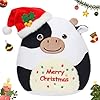 Hopearl Christmas Cow Plush Toy Xmas Pillow Huggable Stuffed Animal Smooth Plushies Pillow Cute Festival Gifts for Kids Boys Girls Soft Cute Comforting Companion 15