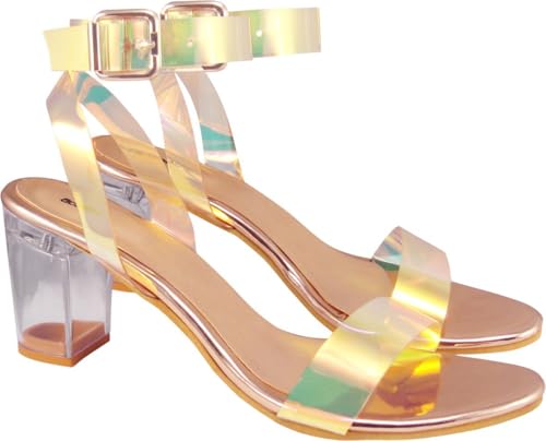 Image of Acttion Patent Leather Stiletto Sandals|Ankle Strap| Water-resis Tant| Heel Gold