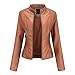 Generisch Lederjacke Damen Kurz Bomberjacke Damen Herbst Leder-Look Jacke Mit Reißverschluss Und Druckknopf Einfarbig Stehkragen Übergangsjacke Lederoptik Wasserdicht Pilotenjacke Oberteile Blazer