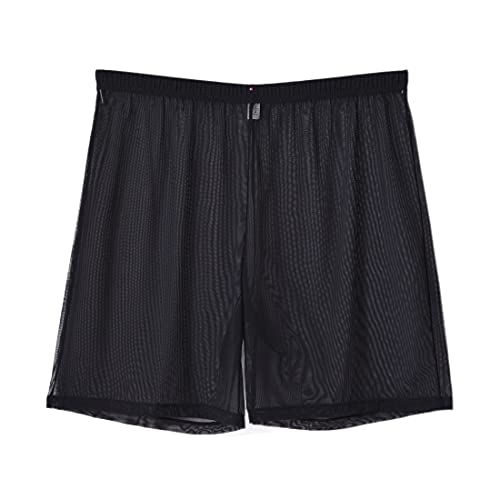 Sexy Men's Underwear Transparent Thin Mesh Sleep Bottoms Nylon Casual Loose See Through Pajamas Home wear Boxer Shorts2