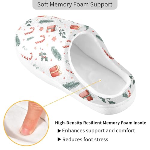 Fuzzy Memory Foam Slippers for Women/Men Candy Cane Gift Box Pattern Fluffy Winter House Shoes Indoor and Outdoor3