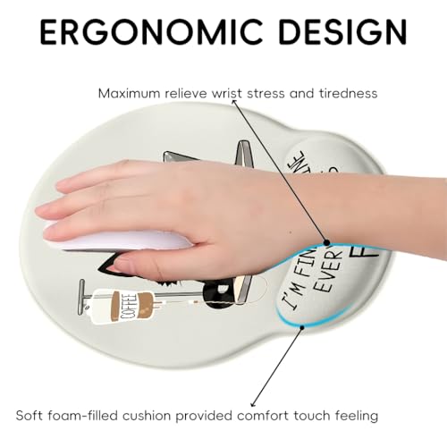 Image of ZORBES Mouse Pad with Wrist Support, Funny Cat Ergonomic Mouse Pad with Wrist Support I'm Fine Motivational Memo Design, Soft Gel Rest, Non-Slip Mouse Mat for Office & Home