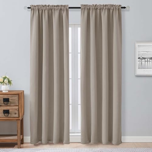 Image of Aiyufeng Stone Blackout Curtains for Bedroom 96 Inches Long 2 Panels, Solid Thermal Insulated, Energy Saving Living Room Window Treatment Curtains Blackout Drapes, W40 x L96 Inch, Stone