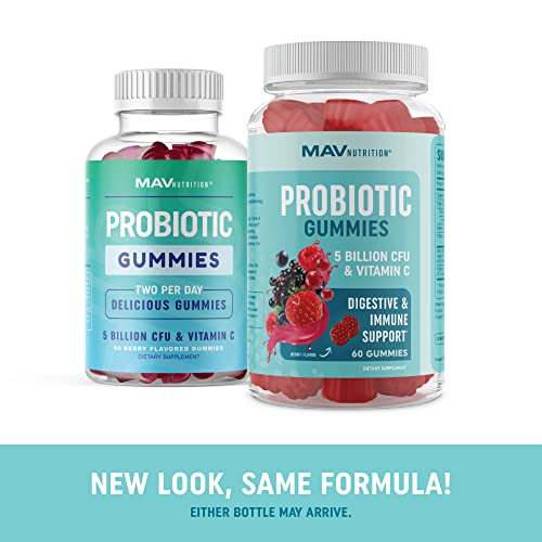 Probiotic Gummies With Vitamin C And Folic Acid | 5 Billion Cfu Probiotics | Gut Health, Digestion, & Immune System Support | Gluten-Free, Non-Gmo, Berry Flavor | With Organic Fruit Extracts | 60 Ct. #TOP4