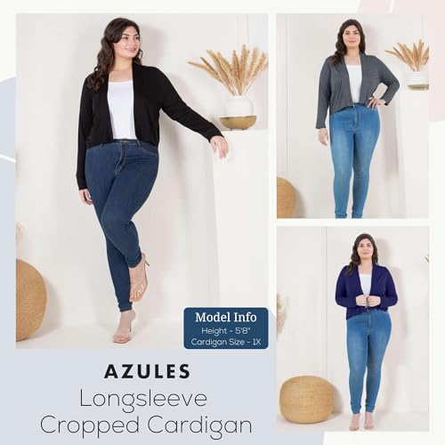 Image of Azules Cropped Cardigan for Women, Open Front Drape Lightweight Sweater Long Sleeves Women's Cardigans