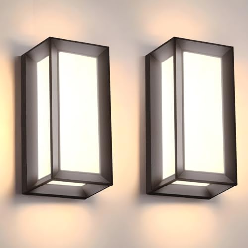 wowlite 3CCT LED Outdoor Porch Lights, Matte Black Wall Sconces, 2 Pack