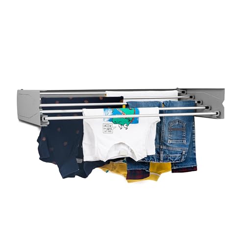 GreenUp Foldable Wall-Mounted Clothes Drying Rack - 3.75 M. Space-Saving, Heavy-Duty Design for Indoor Outdoor Use (Silver, 75 CM.)