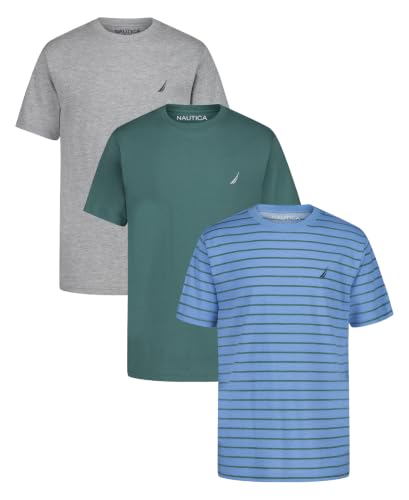 Image of Nautica Boys' Short Sleeve Crew Neck T-Shirt 3-Pack, Soft, Comfortable, Relaxed Fit