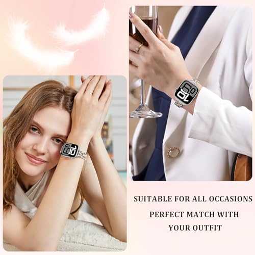 Image of Anlinser Metal Bands Compatible with Apple Watch Band for Women 49 /46 /45 /44 /42 /41 /40 /38mm, Thin Band Designed for iWatch Ultra 3-1 Series 11 10 9 8 7 6 5 4-1 SE (49 /46 /45 /44 /42mm, Silver-Rose Gold)