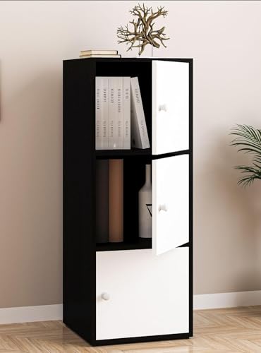 Image of Callas 3-Tier Wooden Cabinet with Magnetic Door for Home, Kitchen Unit | Engineered Wood, Space-Saving, Multipurpose Organizer (BR-11-Black)