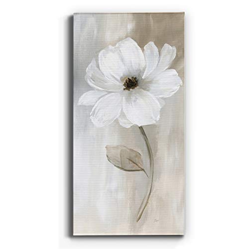Renditions Gallery Canvas Floral Wall Art Modern Decorations Paintings Elegant White Rose Romantic Botanical Canvas Glam Wall Hanging Artwork for Bedroom Office Kitchen - 20"x40" LT43